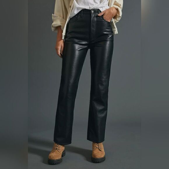 NWOT Agolde 90's Pinch Waist Ultra High Rise Straight Leg Leather Pants Size 28 - Picture 7 of 10